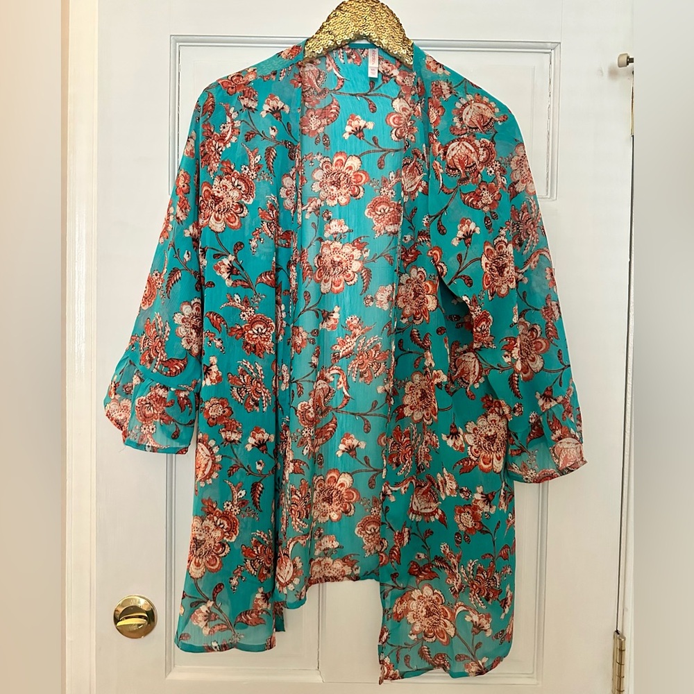 Xhilaration Floral Sheer Kimono Cardigan Size XXL